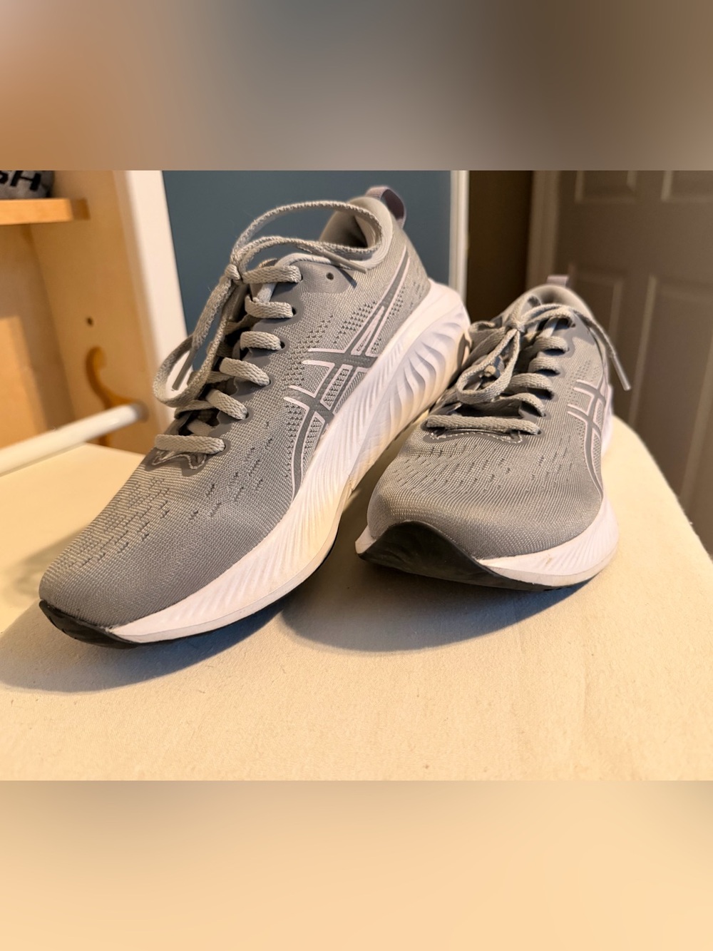 Asics Grey Mesh Athleisure Running Shoes